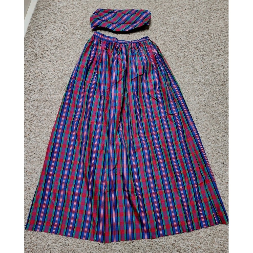 Vintage Courtwell 10 Womens Red Tartan Plaid A-Line Skirt Taffeta Belt 26x40